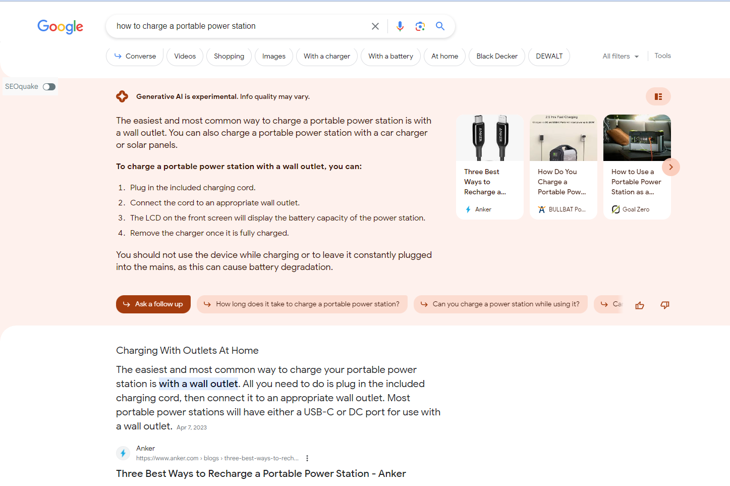 SGE实测"how to charge a portable power station"